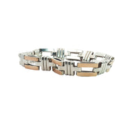 Sterling Silver /14k Yellow Gold 26.1 gram Flat Link Bracelet 9mm 7"inch